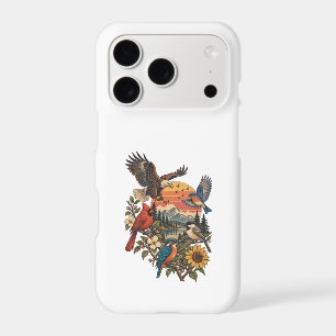 Vintage North American Birds and Mountain Sunset 