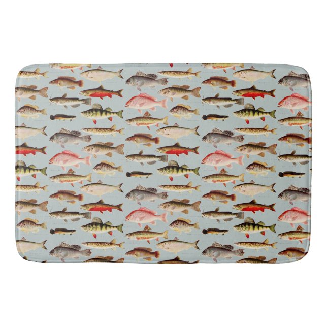 Vintage North American Fish Pattern Bath Mat (Front)