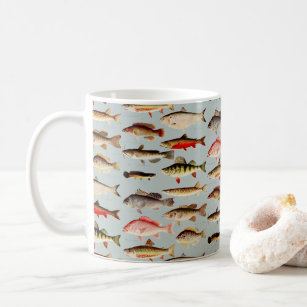 Vintage North American Fish Pattern Coffee Mug