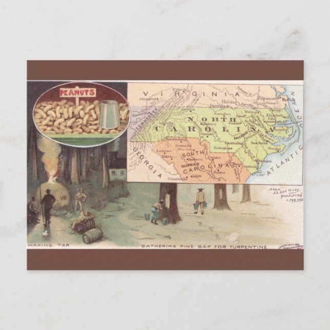 Vintage North Carolina Map Postcard (Front)
