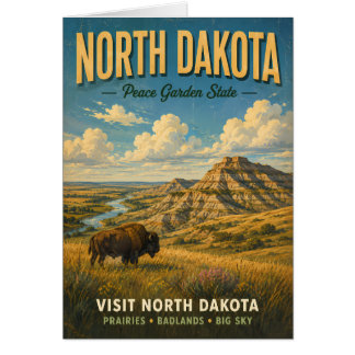 Vintage North Dakota Landscape with Bison and Badl