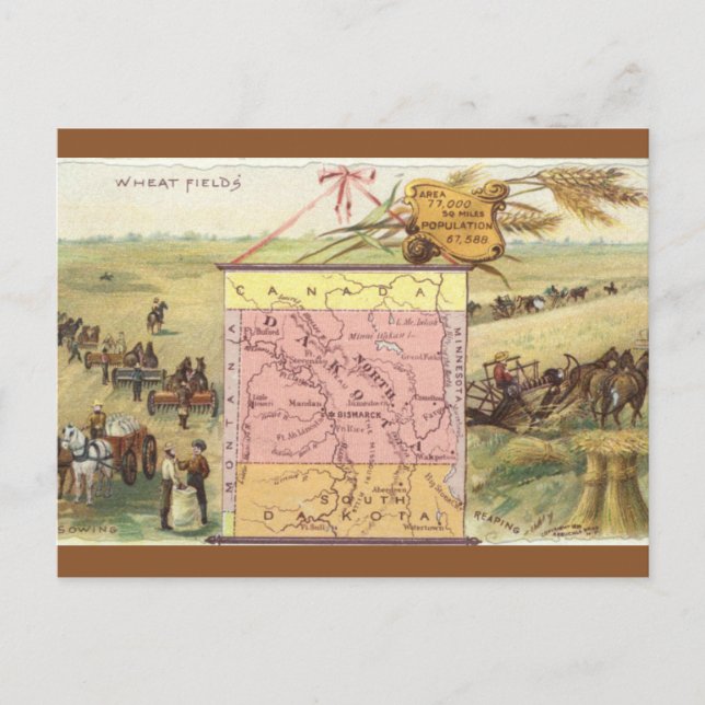 Vintage North Dakota Map Postcard (Front)