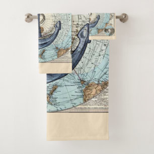Vintage North Pole Map Nautical Anchor Bath Towel Set