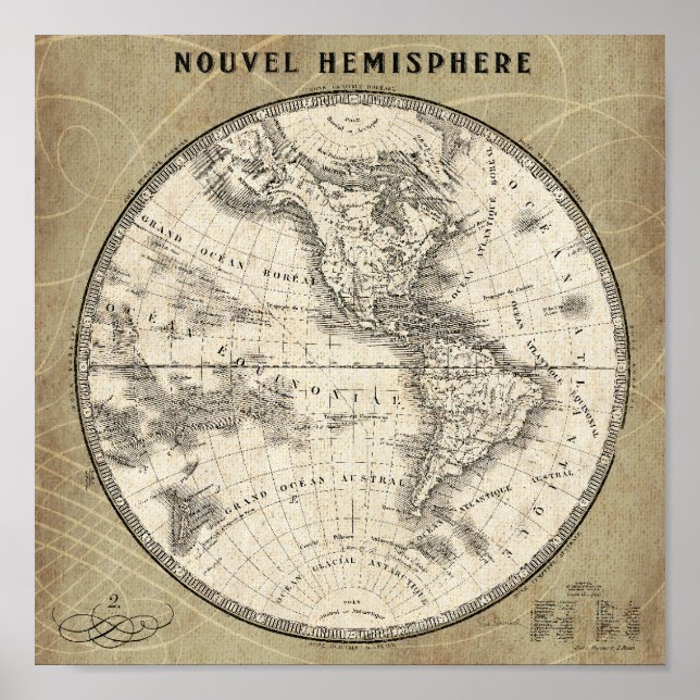 Vintage Northern Hemisphere Map Poster (Front)
