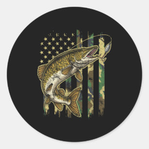 Vintage Northern Ke Fishing Camo American Flag  Classic Round Sticker