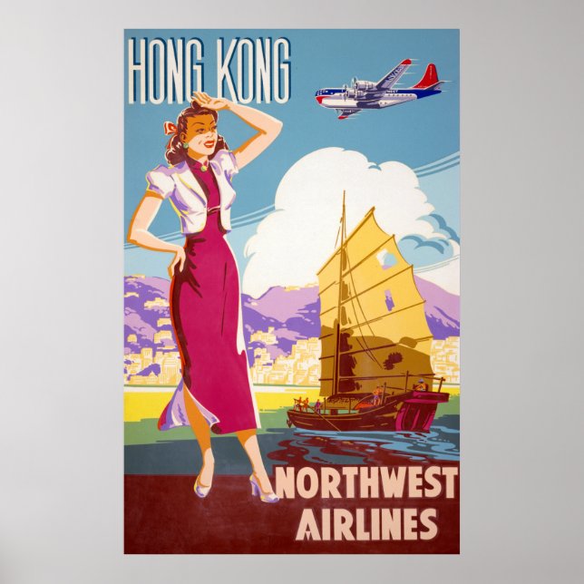 Vintage Northwest Airlines Advertising Poster (Front)