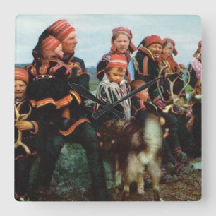 Vintage Norway, Lapland, Sami family 1950 Square Wall Clock