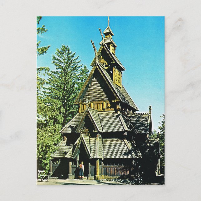 Vintage Norway,  Oslo, Stave Church Postcard (Front)