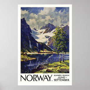 Vintage Norway Travel Poster Scandinavian Fjord