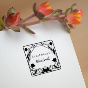 Vintage Nouveau Frame Bookplate Ex Libris Bookish Rubber Stamp