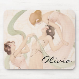 Vintage Nouveau Mayflies with Monogram Mouse Pad