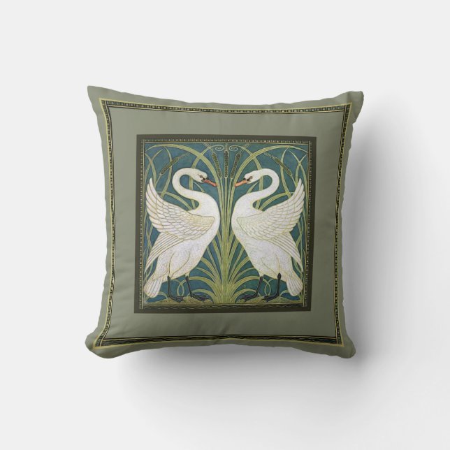 Vintage Nouveau Swans Throw Pillow (Front)