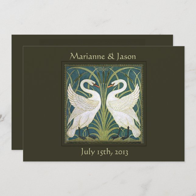 Vintage Nouveau Swans Wedding Invitation 4 (Front/Back)