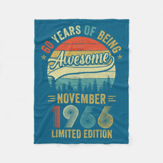 Vintage November 1966 60 Years Design Fleece Blanket
