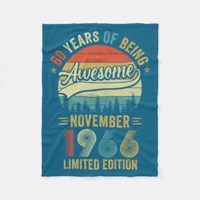 Vintage November 1966 60 Years Design Fleece Blanket (Front)