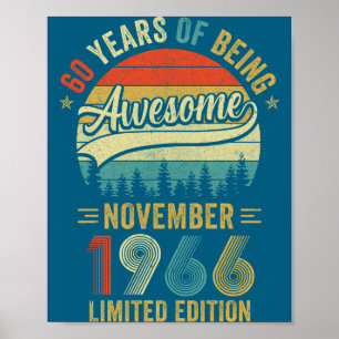 Vintage November 1966 60 Years Illustration Poster