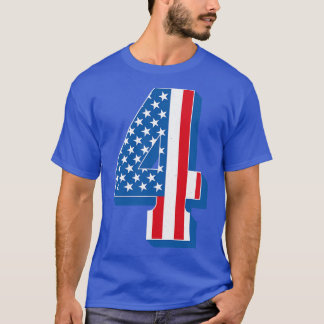Vintage Number 4 American Flag Text T-Shirt