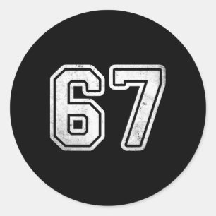 Vintage Number #67 White Sports Team Varsity Numbe Classic Round Sticker