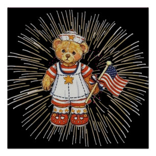 Vintage Nurse Bear Modern White Fireworks Value Poster