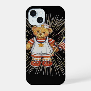 Vintage Nurse Bear with Modern White Fireworks iPhone 15 Case