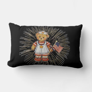 Vintage Nurse Bear with Modern White Fireworks Lumbar Cushion