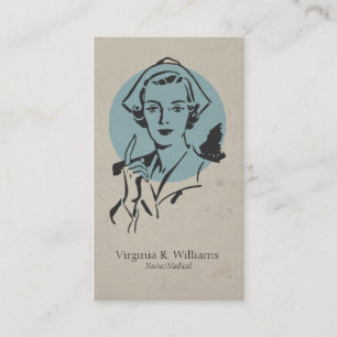 Vintage Nurse Blue with Retro Circle Business Card