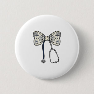 Vintage Nurse Bow Stethoscope Floral Shirt Design_ 6 Cm Round Badge