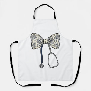 Vintage Nurse Bow Stethoscope Floral Shirt Design_ Apron