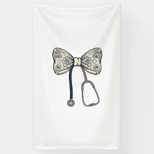 Vintage Nurse Bow Stethoscope Floral Shirt Design_ Banner
