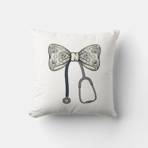 Vintage Nurse Bow Stethoscope Floral Shirt Design_ Cushion