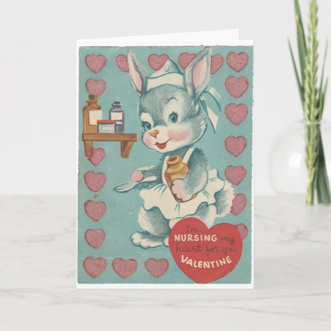 Vintage Nurse Bunny Valentine Holiday Card (Front)