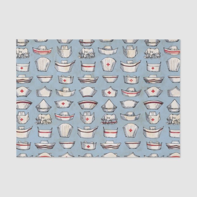 Vintage Nurse Caps Blue Pattern Tissue Paper (Front)