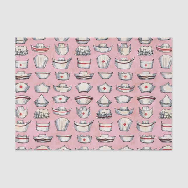 Vintage Nurse Caps Pink Pattern Tissue Paper (Front)