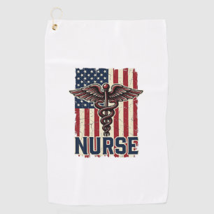 Vintage Nurse Flag Caduceus Back Design_1 Golf Towel