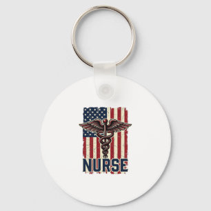 Vintage Nurse Flag Caduceus Back Design_1 Key Ring