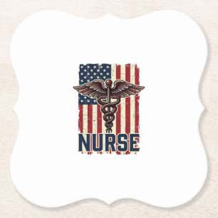 Vintage Nurse Flag Caduceus Back Design_1 Paper Coaster