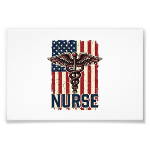 Vintage Nurse Flag Caduceus Back Design_1 Photo Print