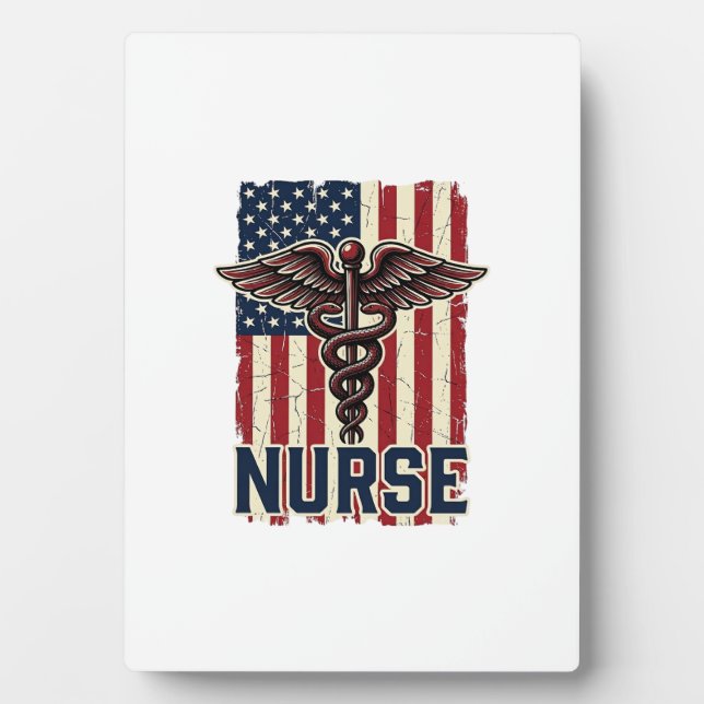 Vintage Nurse Flag Caduceus Back Design_1 Plaque (Front)