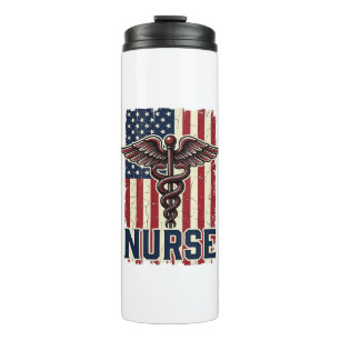 Vintage Nurse Flag Caduceus Back Design_1 Thermal Tumbler