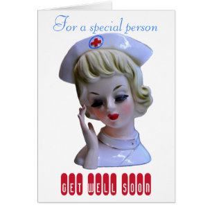 Vintage Nurse Head Vase Get Well Card