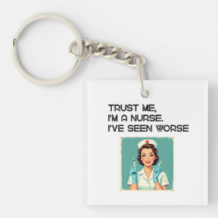 Vintage Nurse Illustration with Red Cape and Syrin Key Ring