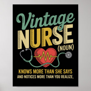 Vintage Nurse Noun Knows More Than She Says Quote Poster