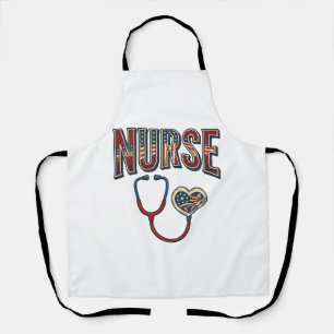 Vintage Nurse Patriotic Stethoscope Shirt Design_1 Apron