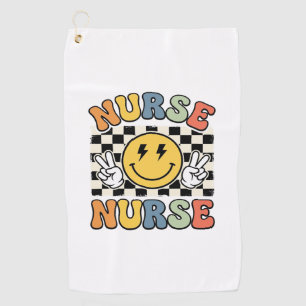 Vintage Nurse Smiley Chequerboard Shirt Design_1 Golf Towel