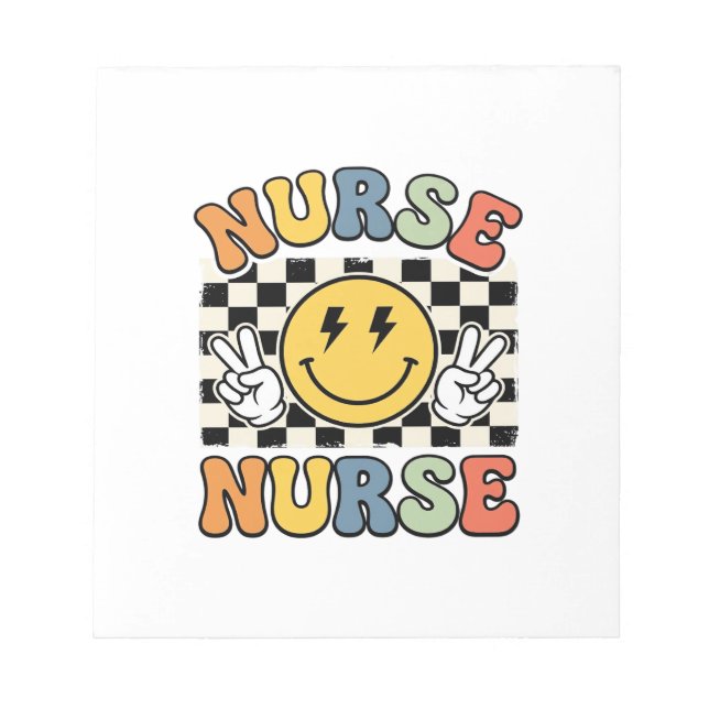 Vintage Nurse Smiley Chequerboard Shirt Design_1 Notepad (Front)