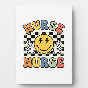 Vintage Nurse Smiley Chequerboard Shirt Design_1 Plaque