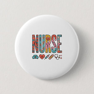 Vintage Nurse Typography Medical Icon Shirt Design 6 Cm Round Badge