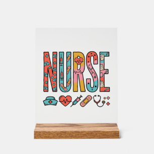 Vintage Nurse Typography Medical Icon Shirt Design Acrylic Sign