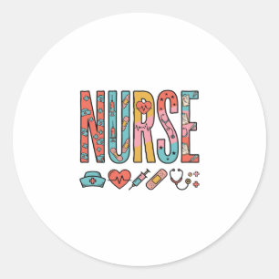 Vintage Nurse Typography Medical Icon Shirt Design Classic Round Sticker