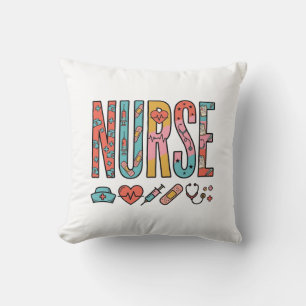Vintage Nurse Typography Medical Icon Shirt Design Cushion